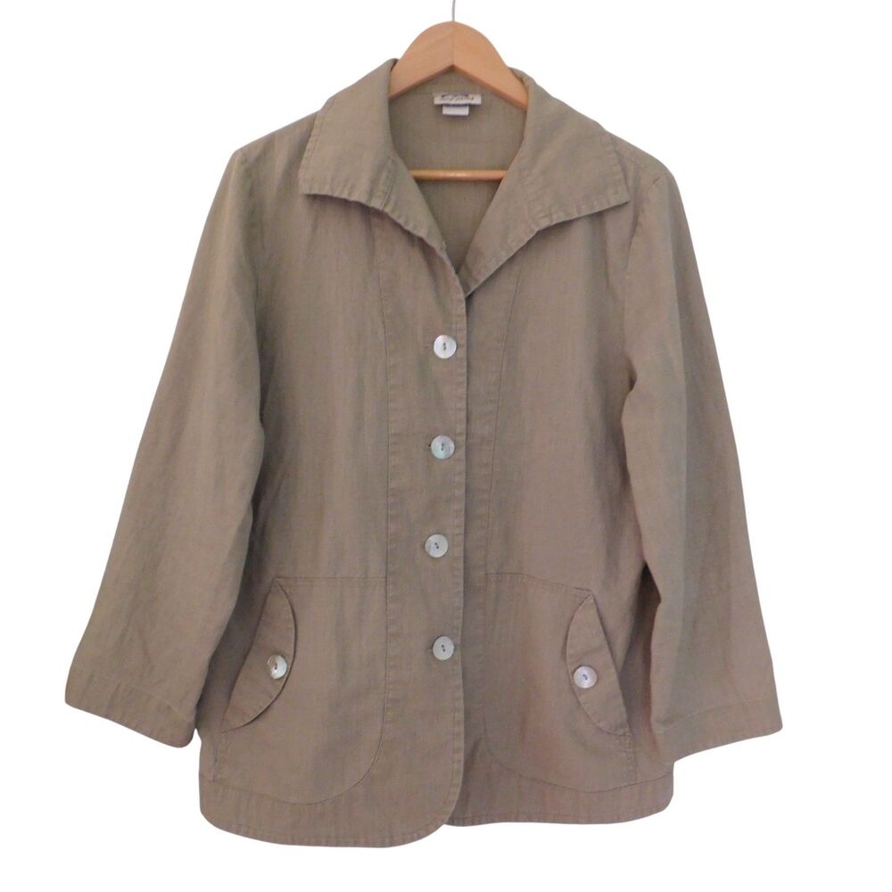 Linen Jacket Womens‎ Light Olive Oversized  Lagenlook Art To Wear Bohemian Large